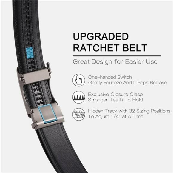 Mens Leather Ratchet Belt Adjustable Click Buckle Dress Casual Work Gift Box - Picture 3 of 7